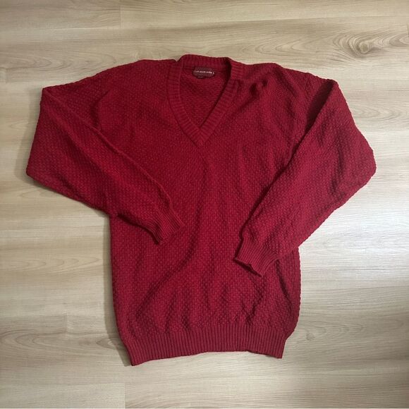 Chaps Ralph Lauren Vintage Red Long Sleeve Mini Waffle Knit Sweater LARGE‎ - Picture 2 of 9